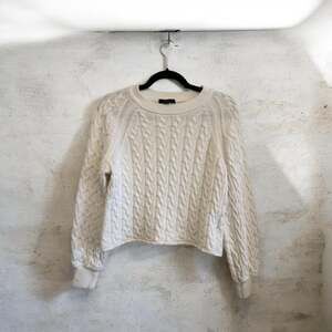 J.Crew Cropped Balloon Sleeve Cable Knit Crewneck Sweater